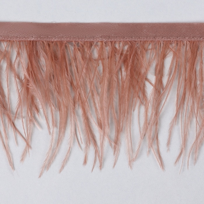 Тесьма с перьями страуса, 8-10 см, 5 ± 0,5 м, цвет лососёвый Тесьма с перьями страуса, 8-10 см, 5 ± 0,5 м, цвет лососёвый