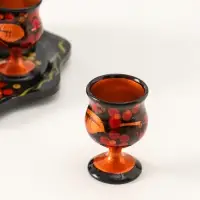 Подарочный набор: 6 шт. 30 мл рюмок на подносе, дерево хохлома