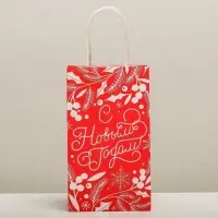 Пакет подарочный новогодний крафтовый &laquo;С Новым годом!&raquo;, 12&times;21&times;9 см
