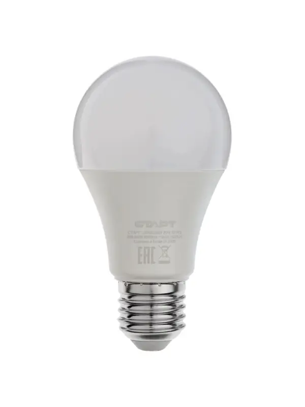 Лампа светодиодная СТАРТ, 20 Вт, Е27, А60, 2700К, 1600 Лм, свечение тёплое белое