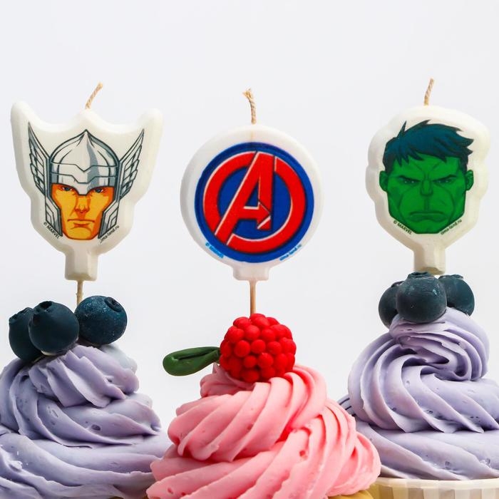 Свеча для торта Свеча для торта "С Днем Рождения!", 5 штук, Мстители