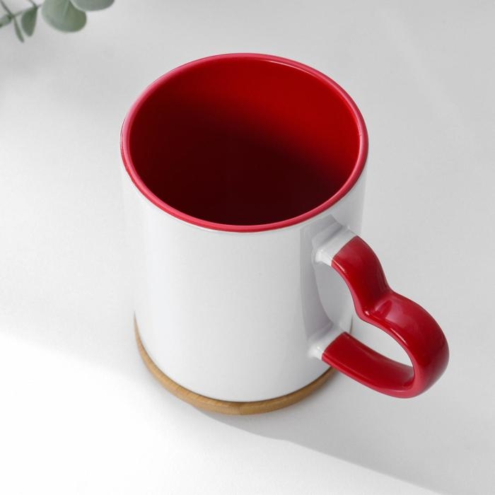 Кружка для сублимации, с фигурной ручкой «Сердце», бело-красная 320мл