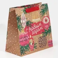 Пакет крафтовый квадратный &laquo;Новогодние чудеса&raquo;, 22 х 22 х 11 см