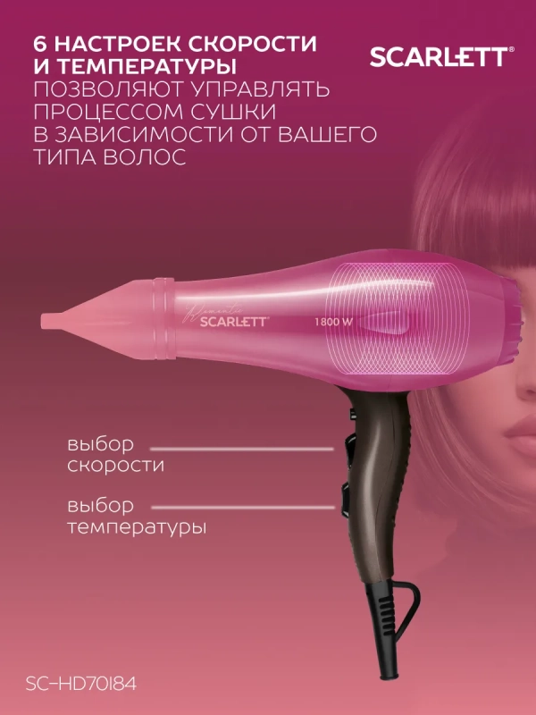 Фен для волос профессиональный с насадкой 1800 Вт SC-HD70I84 Фен для волос профессиональный с насадкой 1800 Вт SC-HD70I84