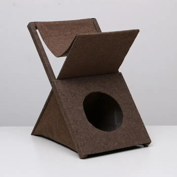 Домик для кошек &laquo;Икс&raquo;, с когтеточкой, раскладной, с гамаком, ковролин, цвет МИКС