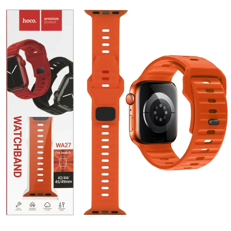 Ремешок для Apl watch 42/44/45/49mm WA27 stepped pattern solid color silicone strap Orange HOCO