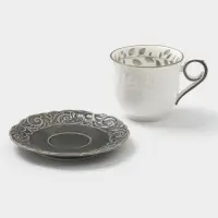 Чайная пара WY Floral Laceware, 2 предмета: чашка 300 мл, блюдце d=15 см, фарфор, белая, серая