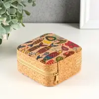 Шкатулка кожзам для украшений "Рыбки" пробка 10х10х5 см