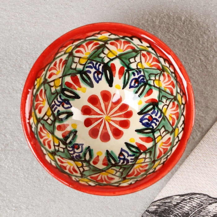 Пиала Риштанская керамика  Пиала Риштанская керамика "Узоры",  9,5 см микс, красная