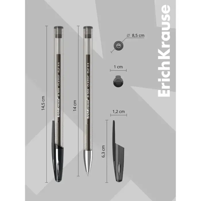 Ручка гелевая ErichKrause R-301 Classic Gel Stick, узел 0.5 мм, чернила чёрные, длина линии письма 600 метров