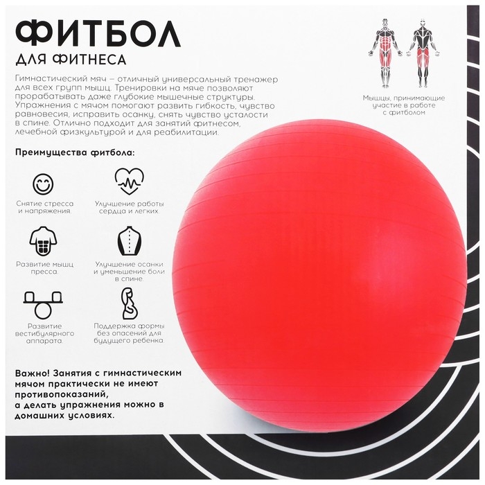 Фитбол ONLYTOP, d=65 см, 900 г, антивзрыв, цвет голубой