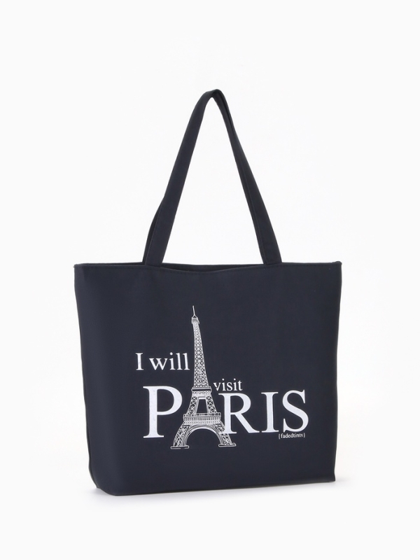 Шопер PARIS, 42*9*32, отдел на молнии, подклад, черный/белый Шопер PARIS, 42*9*32, отдел на молнии, подклад, черный/белый