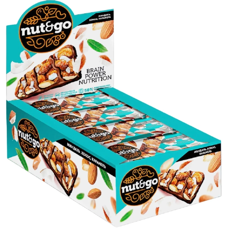 Батончик миндальный NUT N GO с кокосом 18 шт/уп КВК336