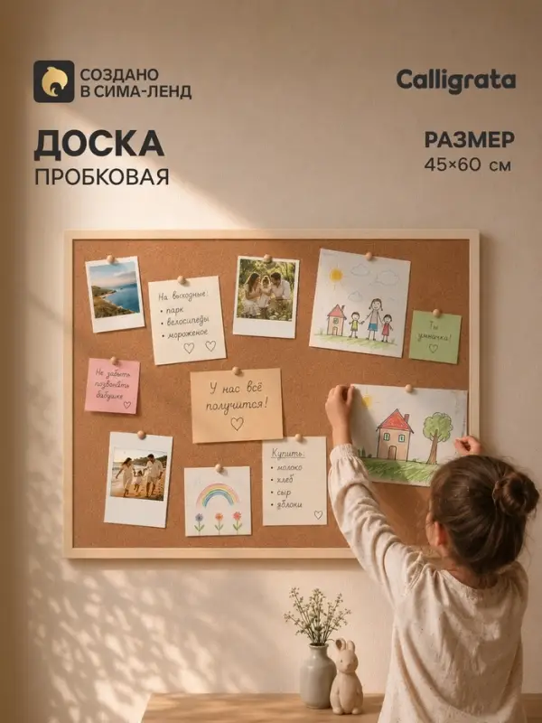 Доска пробковая Calligrata, 45&times;60 см, в деревянной раме