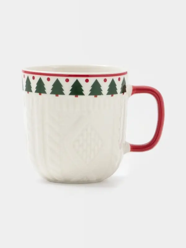 Кружка Доляна «Уютный новый год. Ёлка», 370 мл, фарфор, белая Кружка Доляна «Уютный новый год. Ёлка», 370 мл, фарфор, белая