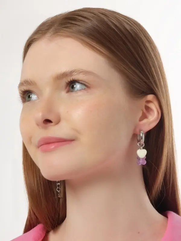 Серьги со съёмным элементом &laquo;Трансформер&raquo;, мишка и собачка, цветные в серебре