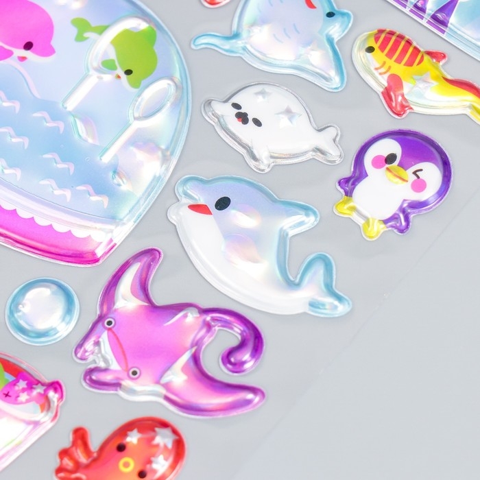 Наклейка пластик объёмные Наклейка пластик объёмные "Звери/Рыбки/Динозавры" голография МИКС 26х16 см
