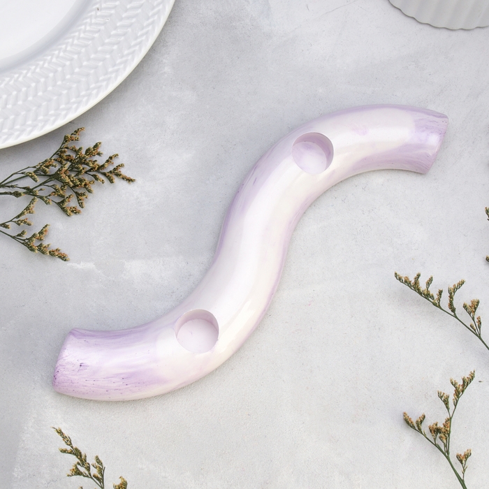 Подсвечник Подсвечник "Волны" для двух свечей из гипса,25х6х3см,мрамор с фиолетовыми полосками