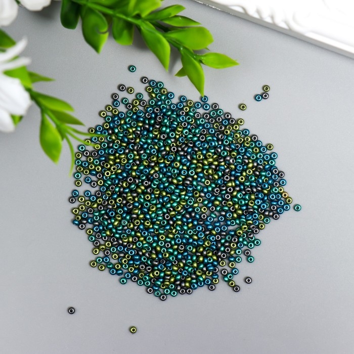 Бисер стекло 11/0  Бисер стекло 11/0 "Металлик. Меланж. Сине-зелёный" 10 гр