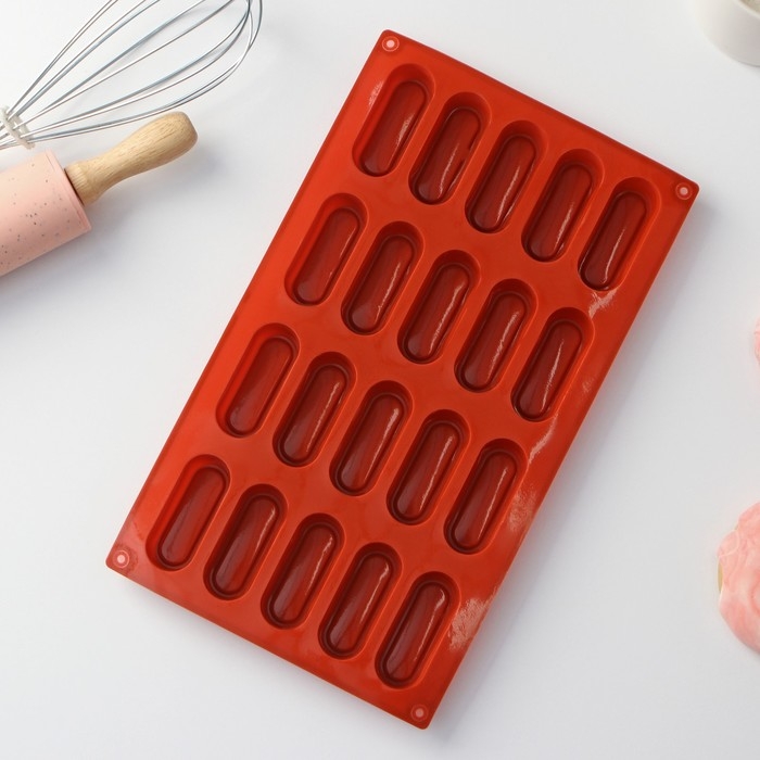 Форма для выпечки Доляна «Сладости.Эклер», силикон, 29×17×2 см (5,8×2,3×2 см), 20 ячеек, цвет коричневый Форма для выпечки Доляна «Сладости.Эклер», силикон, 29×17×2 см (5,8×2,3×2 см), 20 ячеек, цвет коричневый