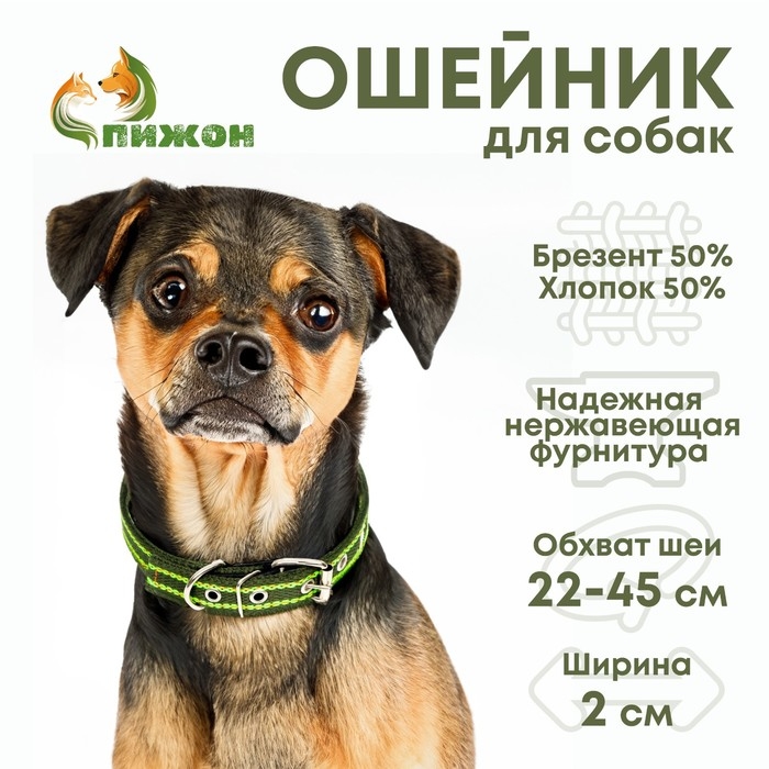 Ошейник брезентовый безразмерный двухслойный, 50 х 2 см, ОШ 22-45 см, хаки/зелёный Ошейник брезентовый безразмерный двухслойный, 50 х 2 см, ОШ 22-45 см, хаки/зелёный