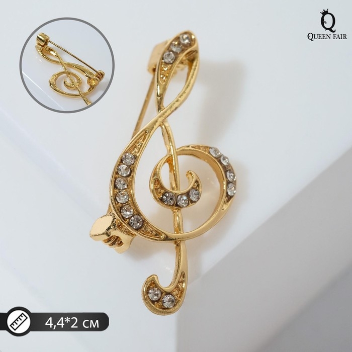 Брошь «Скрипичный ключ» сияние, цвет белый в золоте Брошь «Скрипичный ключ» сияние, цвет белый в золоте