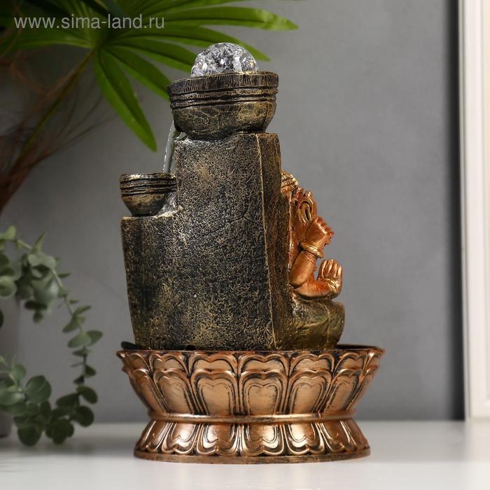 Фонтан настольный от сети, подсветка "Ганеша у водопада с чашами" 28х19,5х19,5 см
