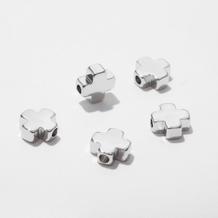 Бусина-разделитель родированная «Крестик», 5×5 мм, d(вн.)=1мм, (набор 10 шт.), цвет серебро Бусина-разделитель родированная «Крестик», 5×5 мм, d(вн.)=1мм, (набор 10 шт.), цвет серебро