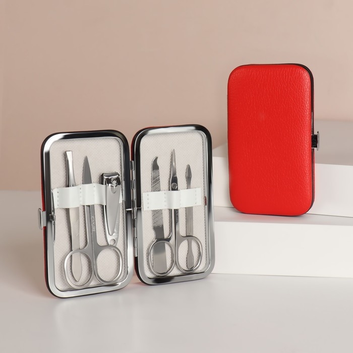 Набор маникюрный, 6 предметов, в футляре, цвет красный Набор маникюрный, 6 предметов, в футляре, цвет красный