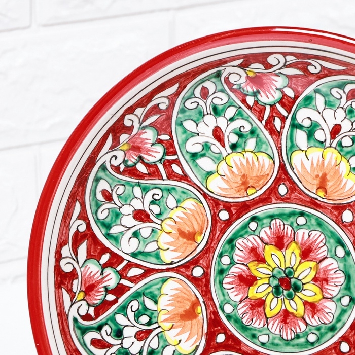 Ляган Риштанская Керамика "Цветы", 25 см, красный