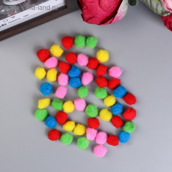 Помпоны для творчества, 5 цветов, 15 мм, (набор 50 шт) МИКС Помпоны для творчества, 5 цветов, 15 мм, (набор 50 шт) МИКС