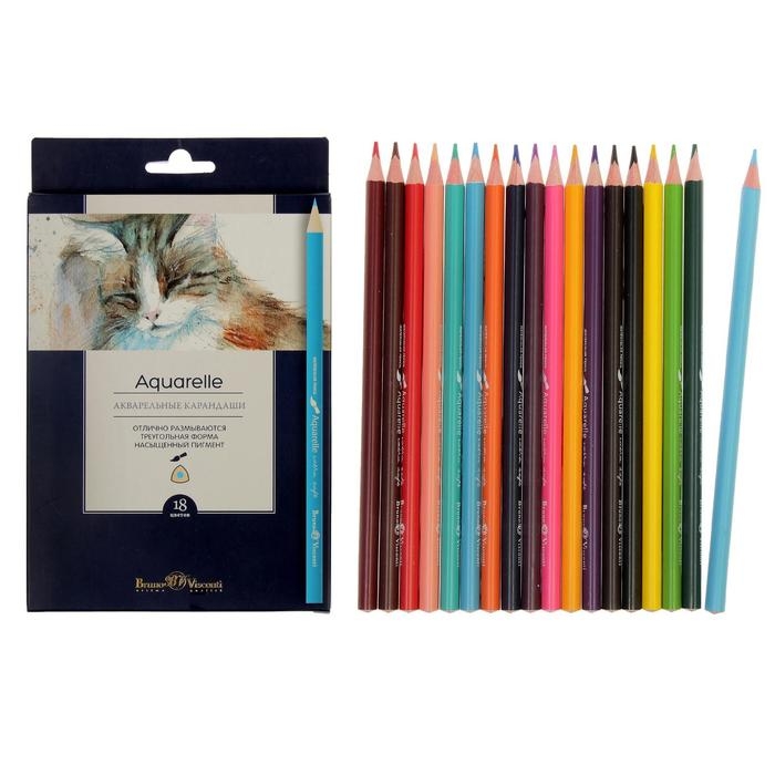 Карандаши акварельные 18 цветов BrunoVisconti Aquarelle, трёхгранные Карандаши акварельные 18 цветов BrunoVisconti Aquarelle, трёхгранные