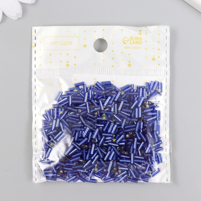 Стеклярус стекло 3”  Стеклярус стекло 3” "Ярко-синий" металлик набор 20 гр