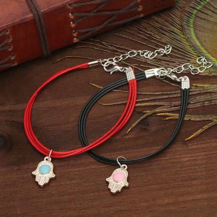 Браслеты «Неразлучники» рука хамса, цвет чёрно-красный, L=17 см