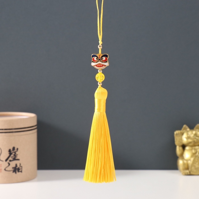 Подвеска текстиль, металл Подвеска текстиль, металл "Китайский лев" жёлтая 1х1,2х10 см