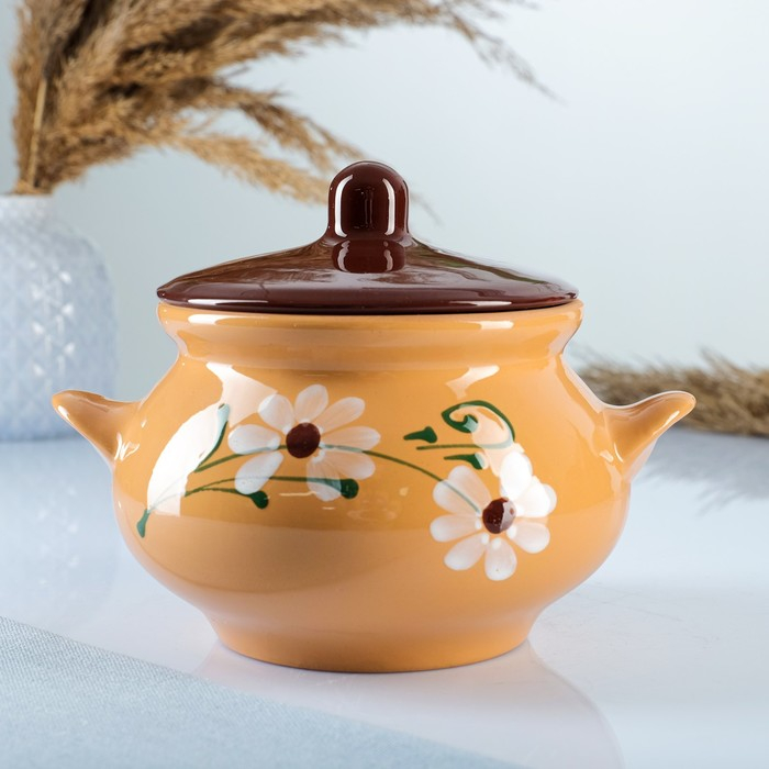 Горшок керамический для запекания  Горшок керамический для запекания "Русский" 0,95л / 14х15см, ромашка