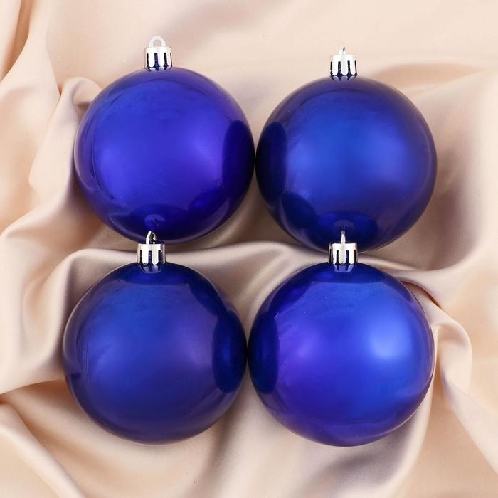 Набор шаров пластик d-8 см, 4 шт Набор шаров пластик d-8 см, 4 шт "Глянец" синий