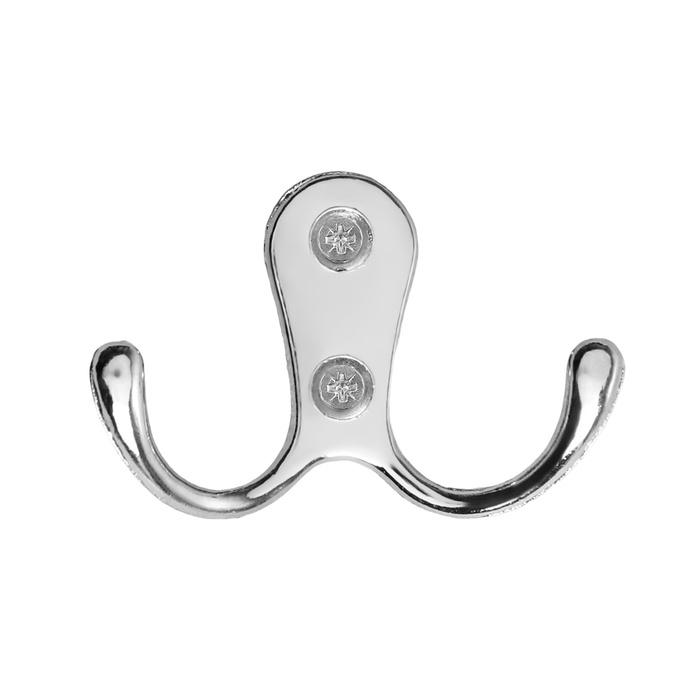 Крючок мебельный ТУНДРА TKD006, двухрожковый, хром Крючок мебельный ТУНДРА TKD006, двухрожковый, хром