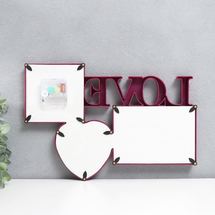 Фоторамка с часами  Фоторамка с часами "Любовь" 2 фото, бордовый