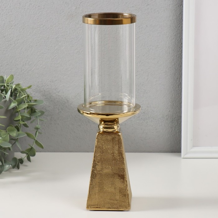 Подсвечник керамика, стекло на 1 свечу "Буэно" d=7,5 см золото 9,5х9,5х29,5 см