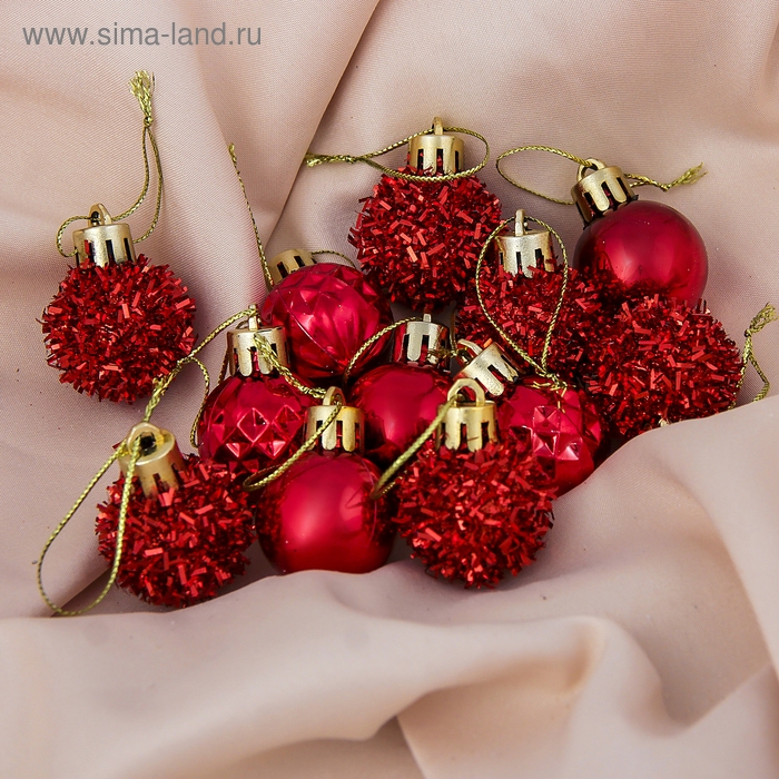 Набор шаров пластик d-2,5 см, 12 шт Набор шаров пластик d-2,5 см, 12 шт "Аррива" красный