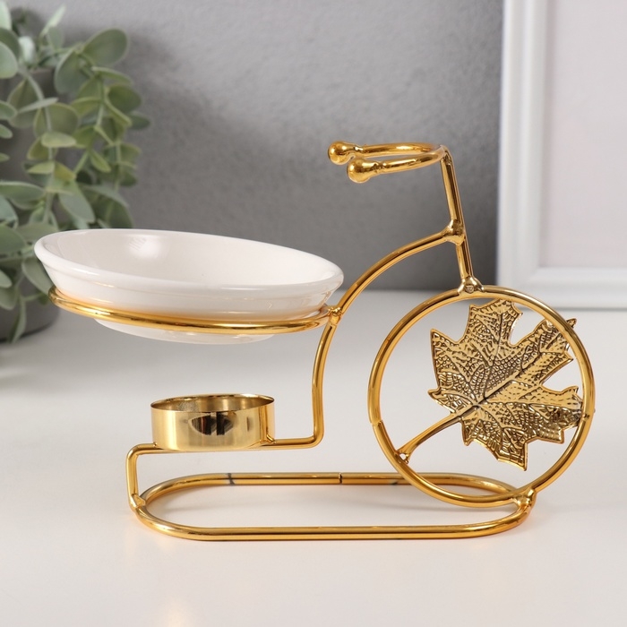 Аромалампа металл, керамика  Аромалампа металл, керамика "Золотой велосипед с листом" 10х17,5х12 см