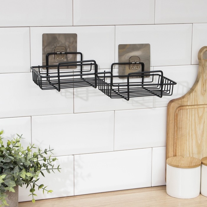 Полка на липучке Доляна, 31×11×6 см, цвет чёрный Полка на липучке Доляна, 31×11×6 см, цвет чёрный