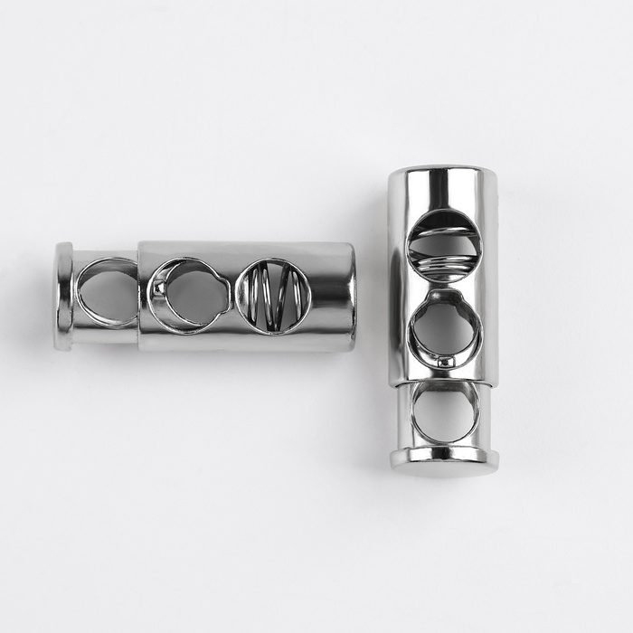 Фиксатор для шнура, двойной, d = 5 мм, 9 × 25 мм, 5 шт, цвет серебряный Фиксатор для шнура, двойной, d = 5 мм, 9 × 25 мм, 5 шт, цвет серебряный