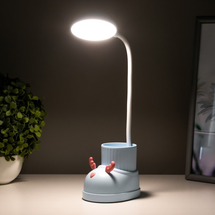 Лампа настольная  Лампа настольная "Ботинок лось" LED 3 режима 3Вт USB органайзер синий 8х11х31 см RISALUX