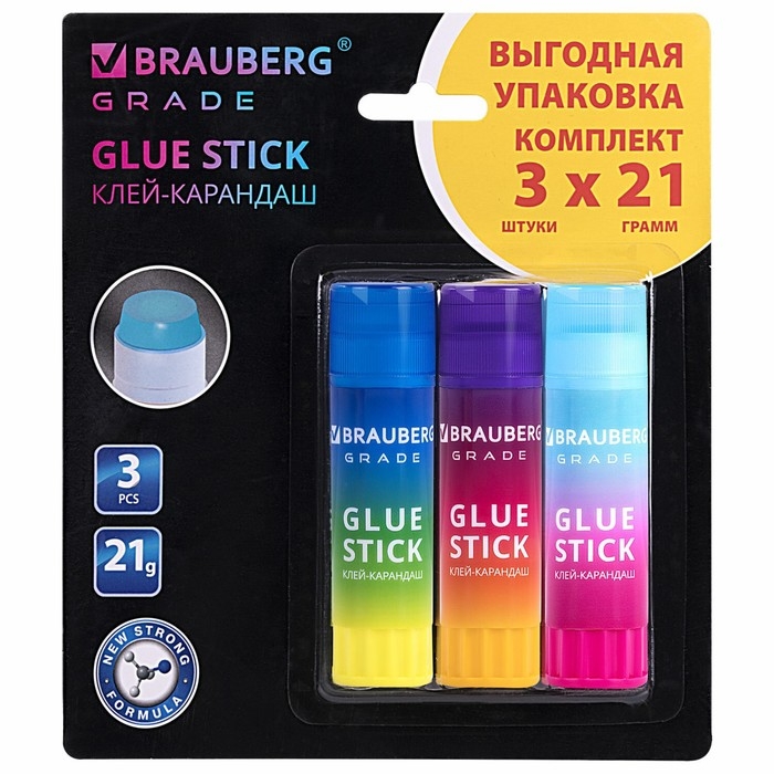 Клей-карандаш PVP 21г BRAUBERG GRADE, Набор 3шт , блистер 271248 Клей-карандаш PVP 21г BRAUBERG GRADE, Набор 3шт , блистер 271248