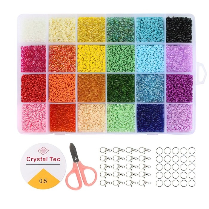 Набор для создания украшений, набор 24 цвета, 1 шт. — 2 мм, леска, ножницы, фурнитура Набор для создания украшений, набор 24 цвета, 1 шт. — 2 мм, леска, ножницы, фурнитура