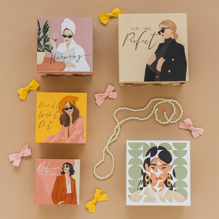 Набор коробок 5 в 1, упаковка подарочная, «Стиль», 14 х 14 х 8‒22 х 22 х 12 см Набор коробок 5 в 1, упаковка подарочная, «Стиль», 14 х 14 х 8‒22 х 22 х 12 см