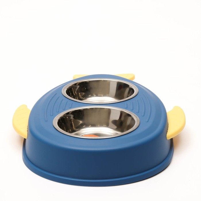Миска металлическая двойная на пластиковом основании 2 х 160 мл, 35 х 23,5 х 5 см, синяя Миска металлическая двойная на пластиковом основании 2 х 160 мл, 35 х 23,5 х 5 см, синяя
