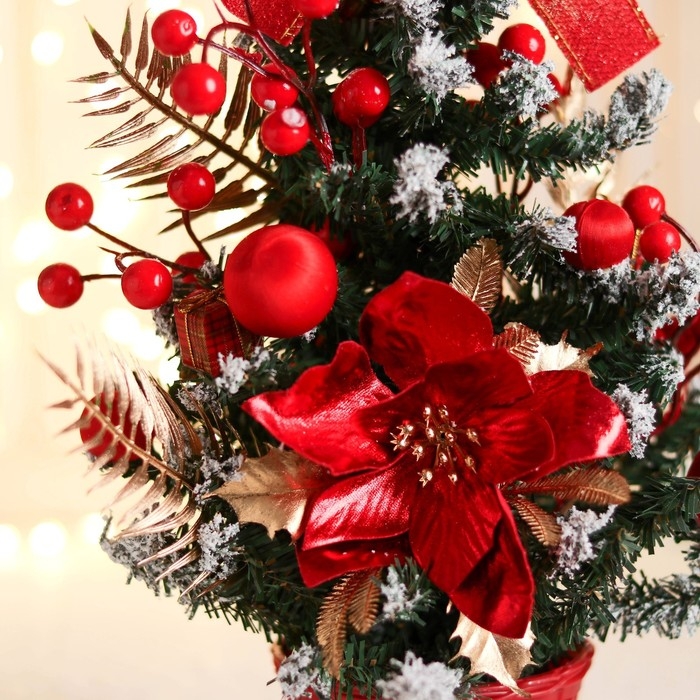 Ёлка декор  Ёлка декор "Праздничная" цветок бантик шары ягоды, 16х35 см, красный